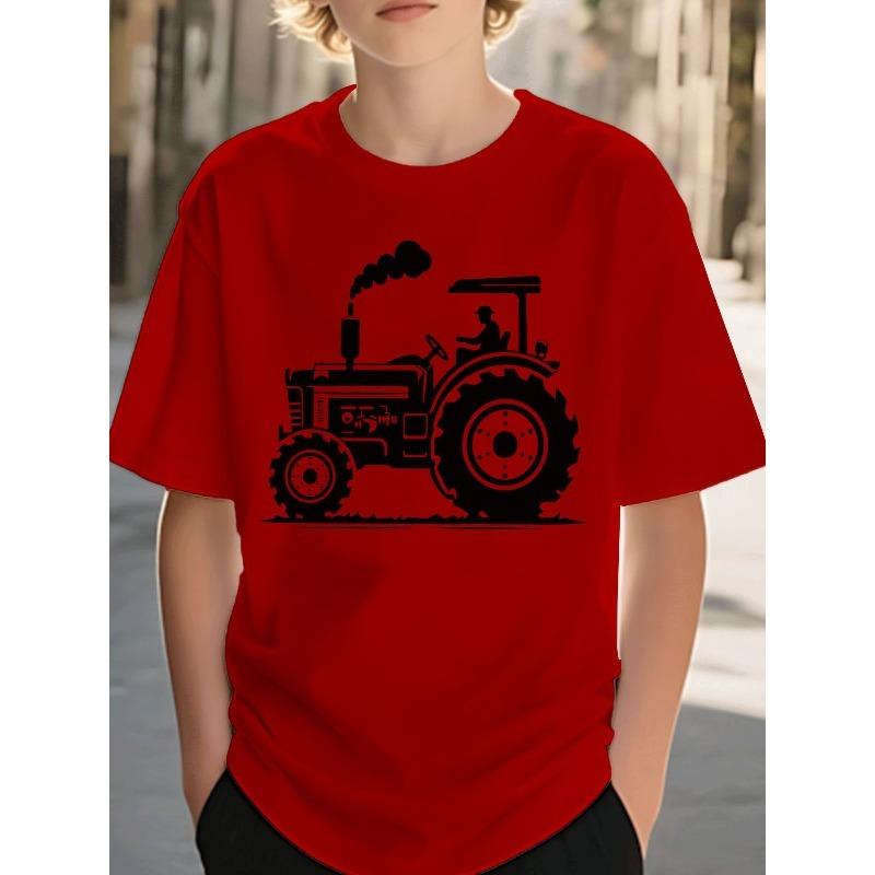 Boys T - Shirt Casual Trendy Black Tractor Farmer Graphic