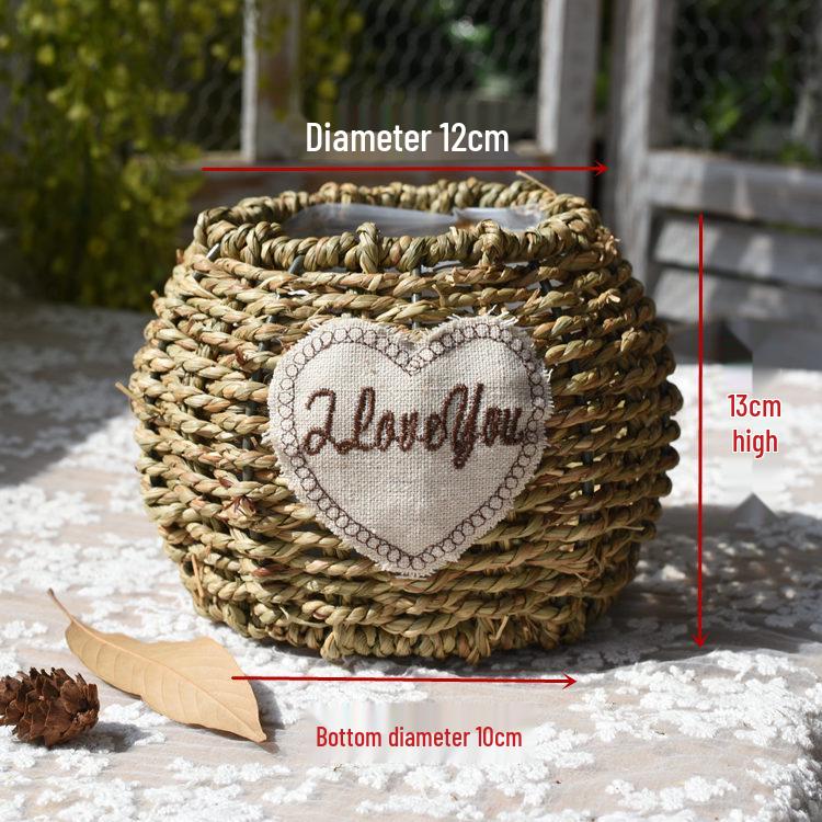 Pastorale Scandinavische Geweven Bloemmand Handtas voor Droogbloemenarrangement en Succulentenpot
