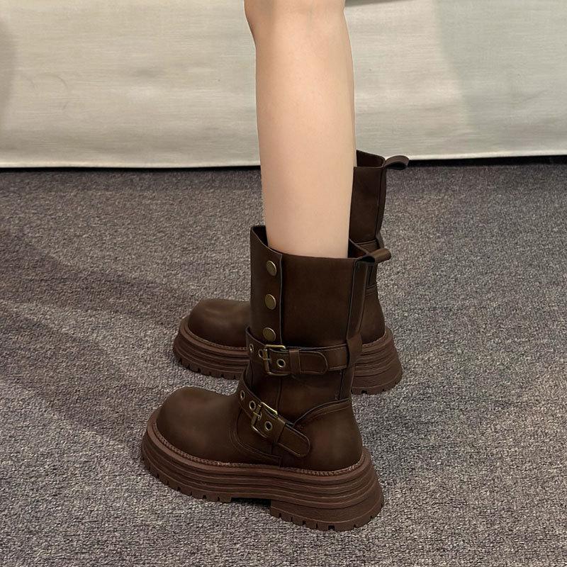 Retro Women's Shoes Maillard Brown Boots Platform Black Short Boots Women's 2025 New Autumn British Style Martin Boots