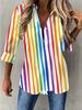 Plus size women's long-sleeved shirt colorful striped loose printed shirt colorful vertical stripes