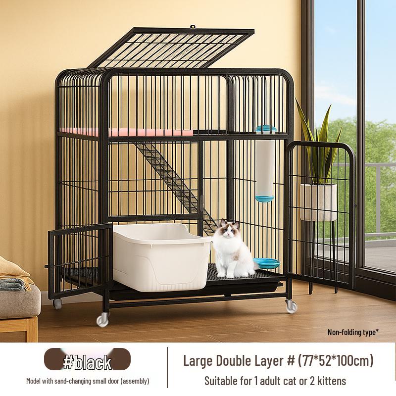 Foldable Indoor Cat Cage with Toilet – Space-Saving Cat House and Balcony for Small Apartments