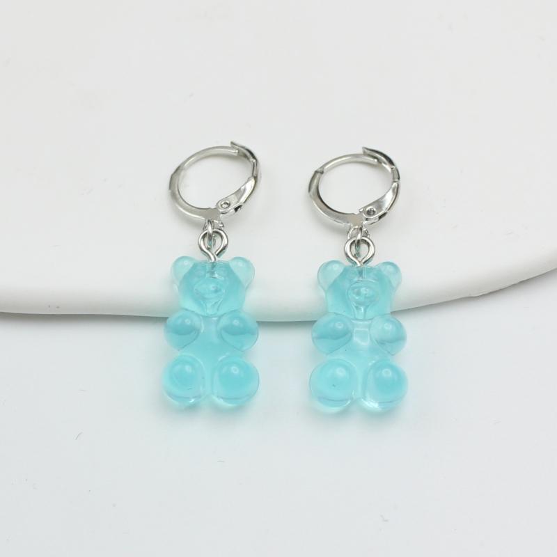 11 Candy Colors Resin Bear Drop Earrings for Women Korean Simple Creative Transparent Brincos Jewelry Birthday Gift