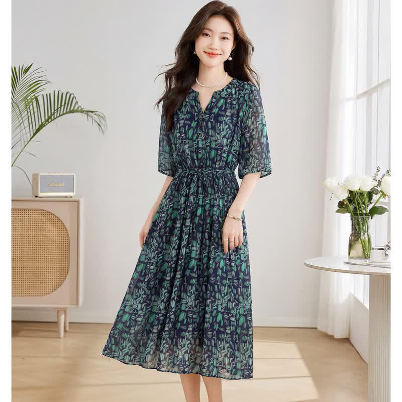 Elegant Floral Chiffon Midi Dress