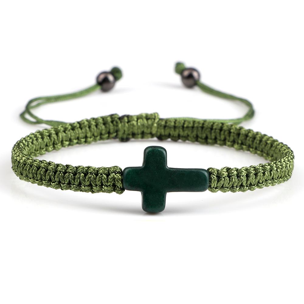 

Hand Woven Jesus Cross Bracelet For Men Women Red Black Thread Braided Lucky Bracelet Fashion Couple Bracelet Friendship Jewelry зелений