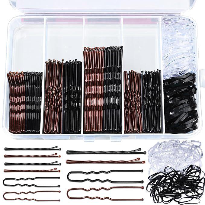 Hair Clip Set: Straight & U-Shaped Clips with Transparent Rubber Bands - Hot Selling Styling Accessories