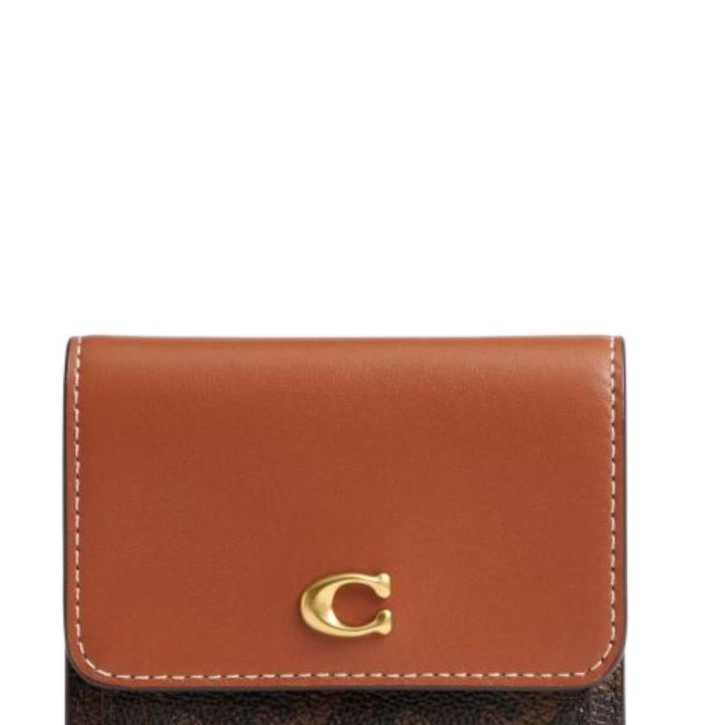 Coach Wallet 11 Carriage Print MILA Flip Cover Metal Letters Artificial Leather and Cow Leather Regular Unisex Couple Style Black Black and Brown