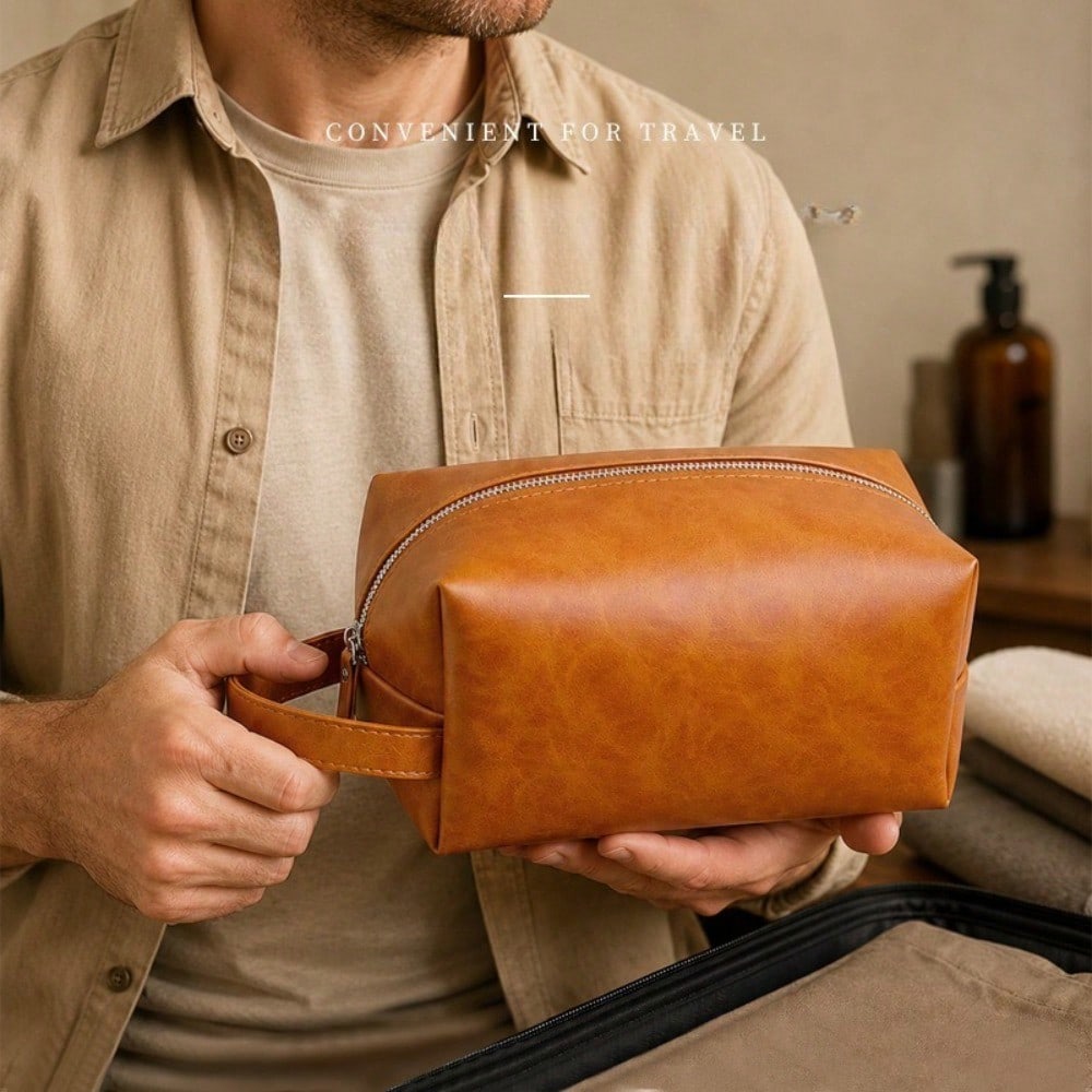 Simulation Leather Men's Toilet Bag Portable Travel Skin Care Product Storage Bag