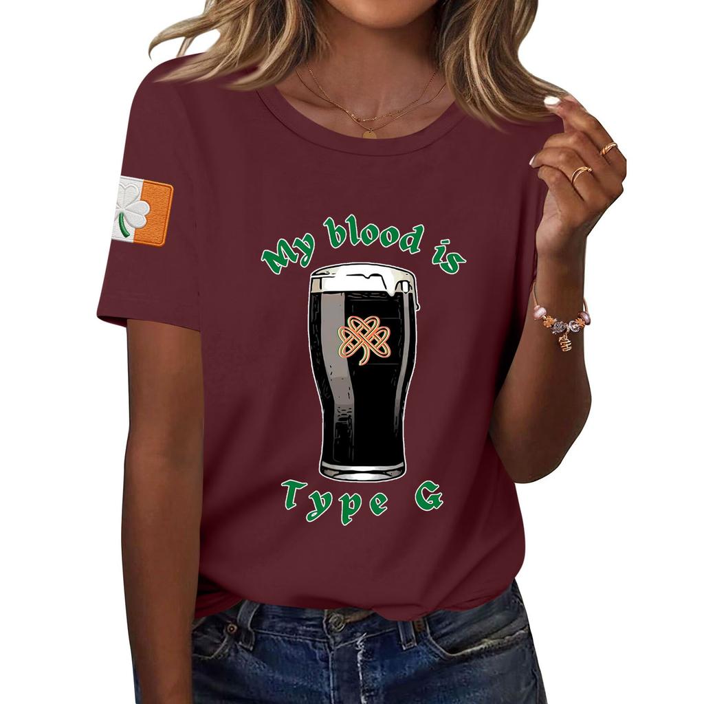 Women's Fashion Casual Printed Short Sleeve Round Neck Pullover Tops