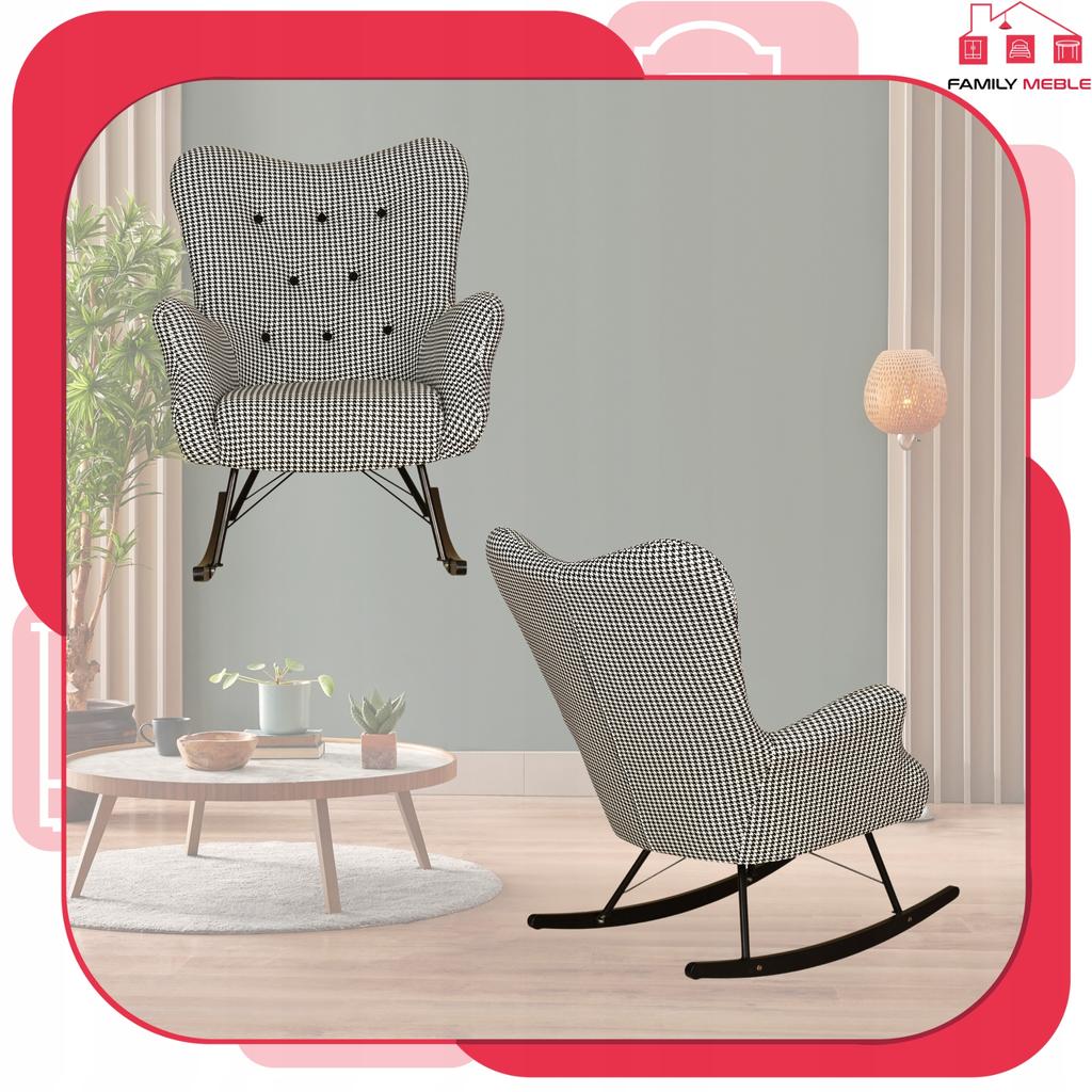 Luna Print Scandinavian Wing Chair, Rocking On Runners, Family Meble, Houndstooth