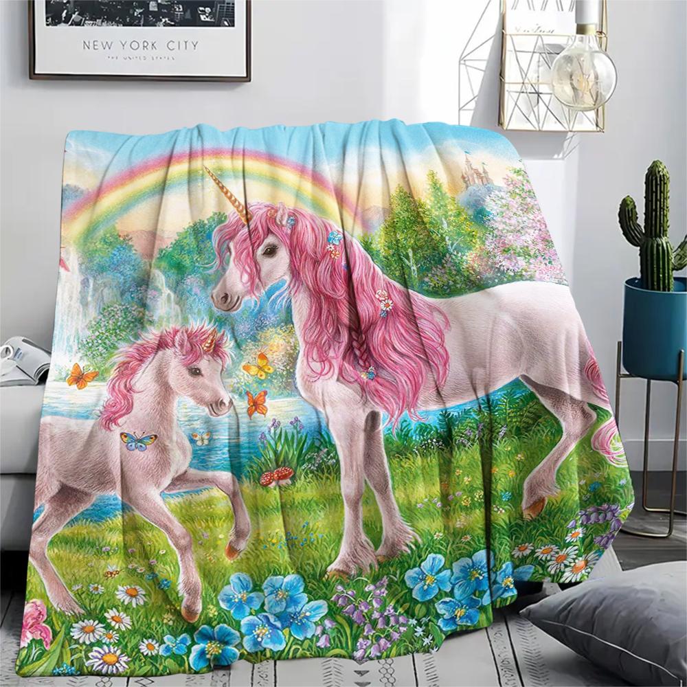 1Pc Beautiful Uni-horse Print Flannel Blanket, High Quality Comfortable for All Seasons, Home Decor, Warmth and Comfort, Perfect for Christmas Gifts