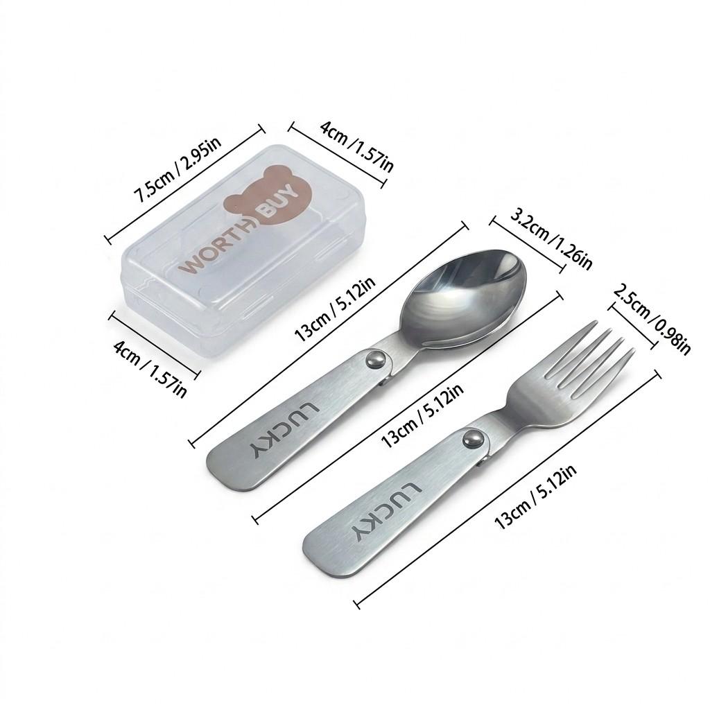 3Pcs/Set Portable Folding Fork Spoon With Box 304 Stainless Steel Cutlery Set Mini Cute Tableware Set Suitable for Kids Students