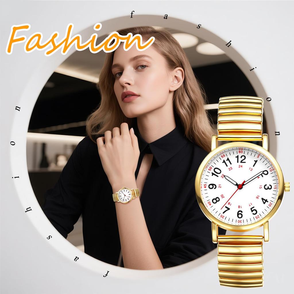 Simple Analog Watch with Water One Size Fits Stainless Steel Quartz Gold or Silver Perfect Gift for or Day Women's Resistance Most, Strap, Movement,