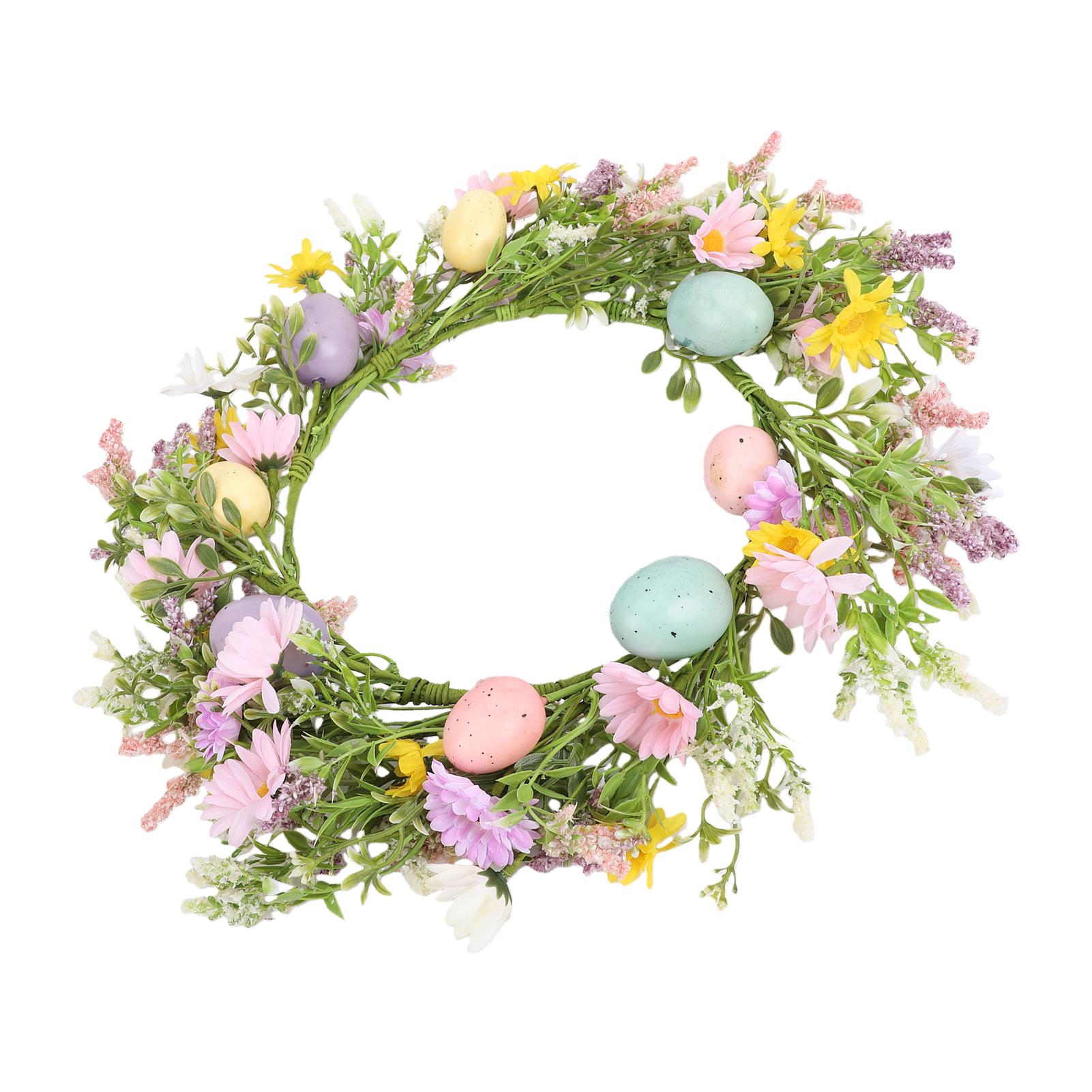 

Easter Flower Wreath with Colorful Eggs 50cm Handmade Artificial Spring Wreath for Front Door Decor