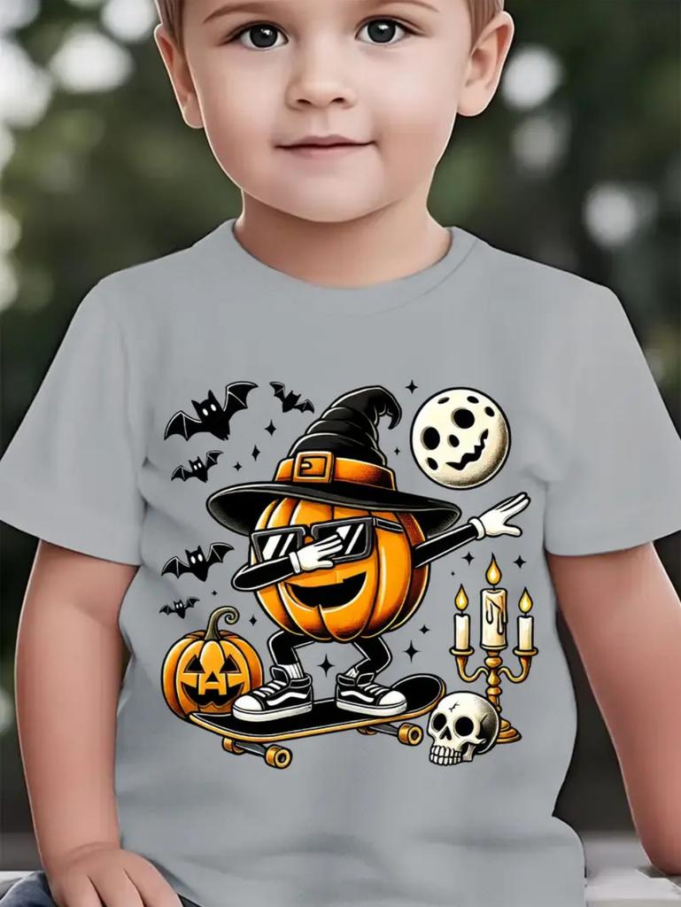 Happy Halloween Fashion Kids' T-Shirt Summer Casual Tops Spooky Short-Sleeved Halloween Pumpkins Print T-Shirts Halloween Gifts
