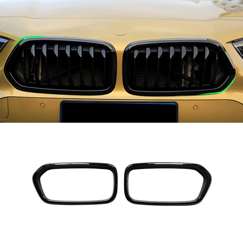 

Carbon Fiber Texture / Glossy Black Car ABS Front Bumper Grille Trim For BMW X2 F39 2pcs Glossy Black