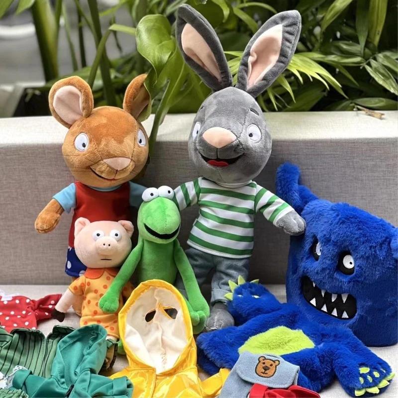 Kids Cartoon Plush Toy Set Rabbit Mouse Pig Frog Stuffed Animals Educational Soft Dolls Christmas Birthday Gifts