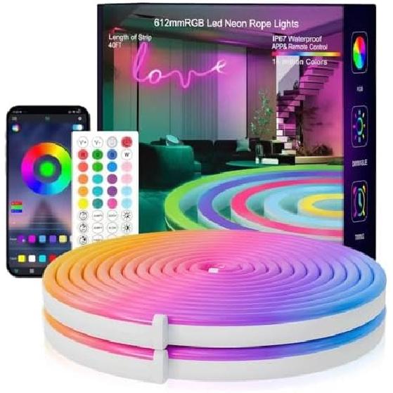 

Неоновые ленты, 19,68 футов RGB светодиодные ленты, водонепроницаемые IP67, DIY дизайн, синхронизация с музыкой, пульт дистанционного управления с 24 кнопками, несколько режимов, для гостиной,
