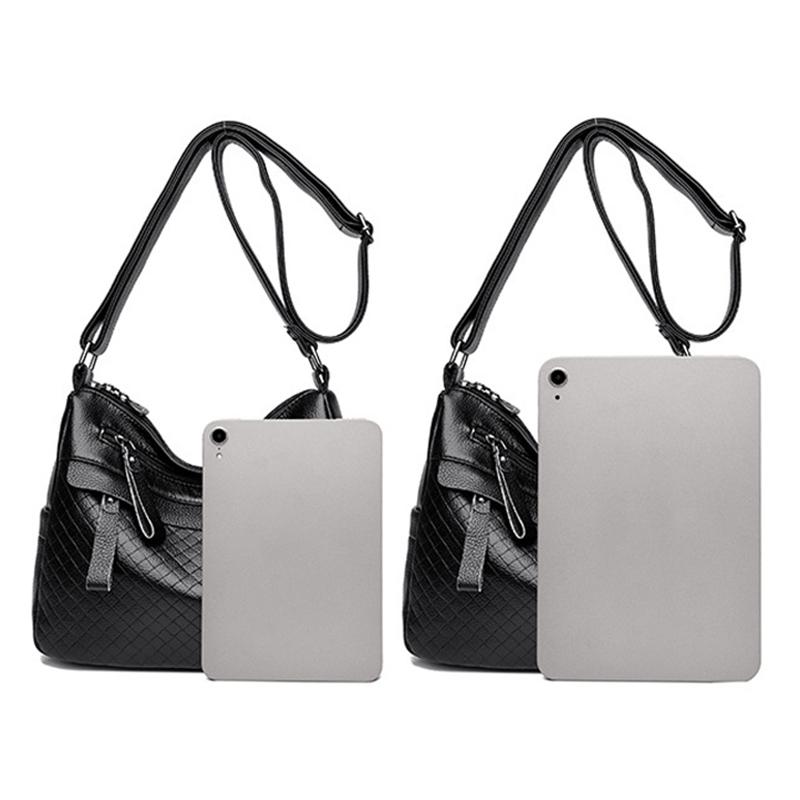 Middle-aged Handbag Embossed Diamond Pattern Shoulder Bag 2025 New Multi-layer Soft Leather Solid Color Large-capacity Multi-pocket Crossbody Bag