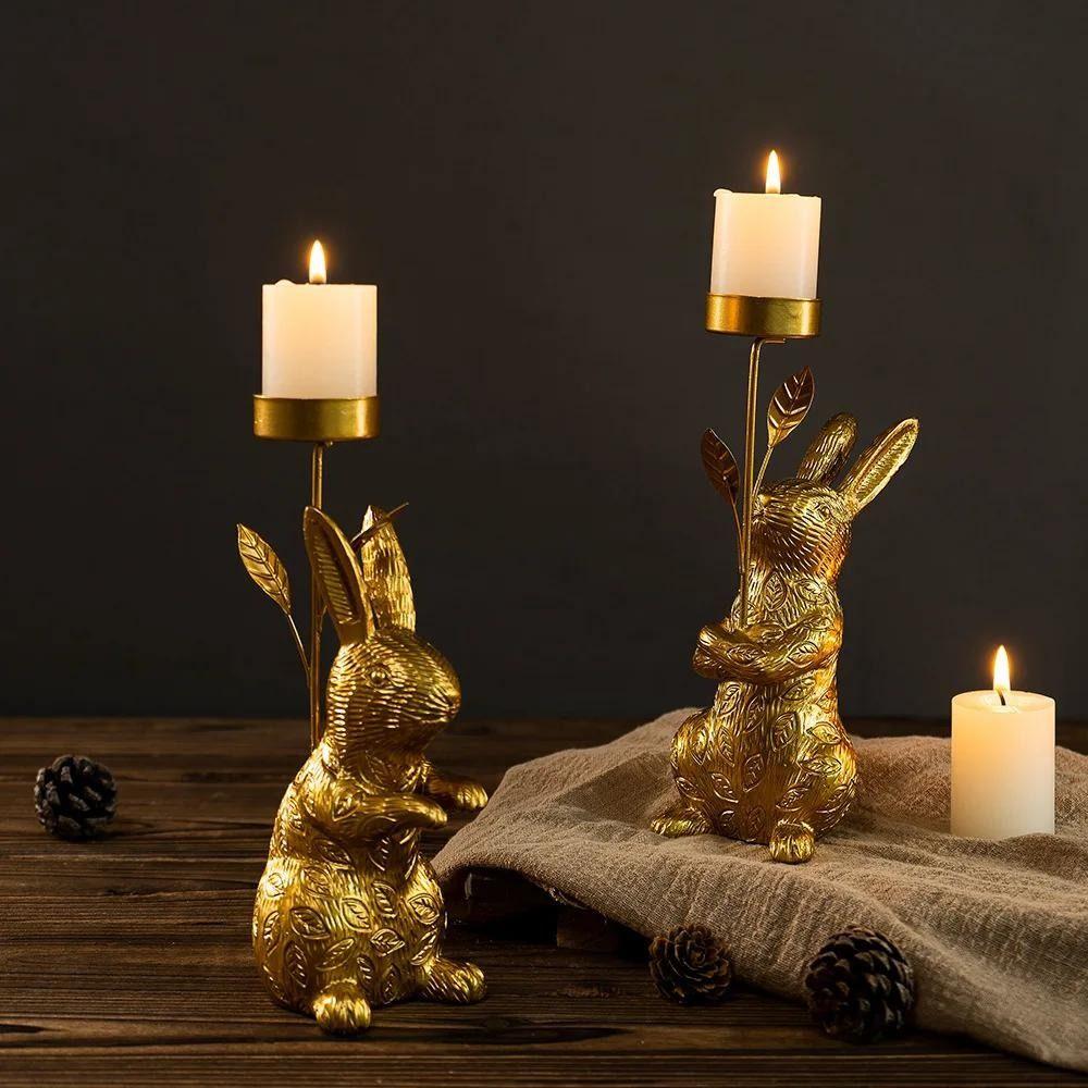 Resin Easter Bunny Candle Holder Elegant Delicate Candlestick Ornament Cartoon Rabbit Convenient Easter Decoration