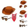 Kids Western Cowboy Hat Glasses Bandana Costume Set With Cotton Fabric For Party Dressup