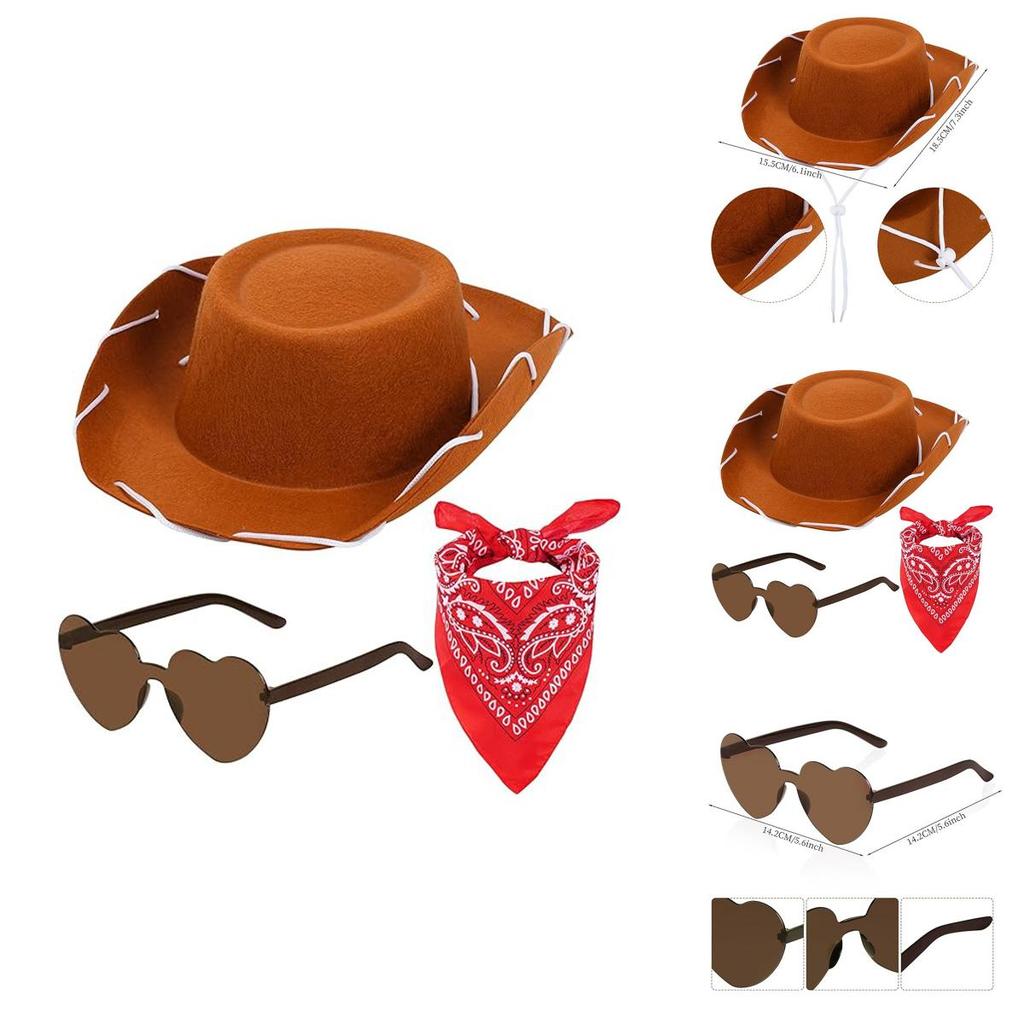 Kids Western Cowboy Hat Glasses Bandana Costume Set With Cotton Fabric For Party Dressup