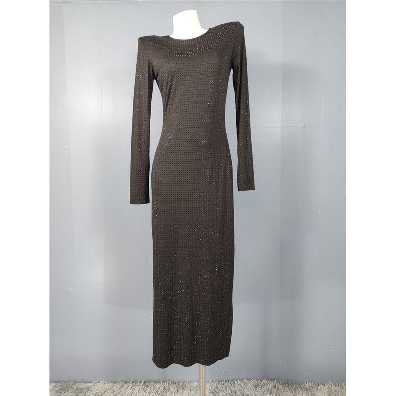 

Foreign Trade Order H Home Heavy Industry Hot Drilling round Neck Long sleeve Autumn New Fashion Temperament Personality Waist Hugging Slimming Dress Black XL