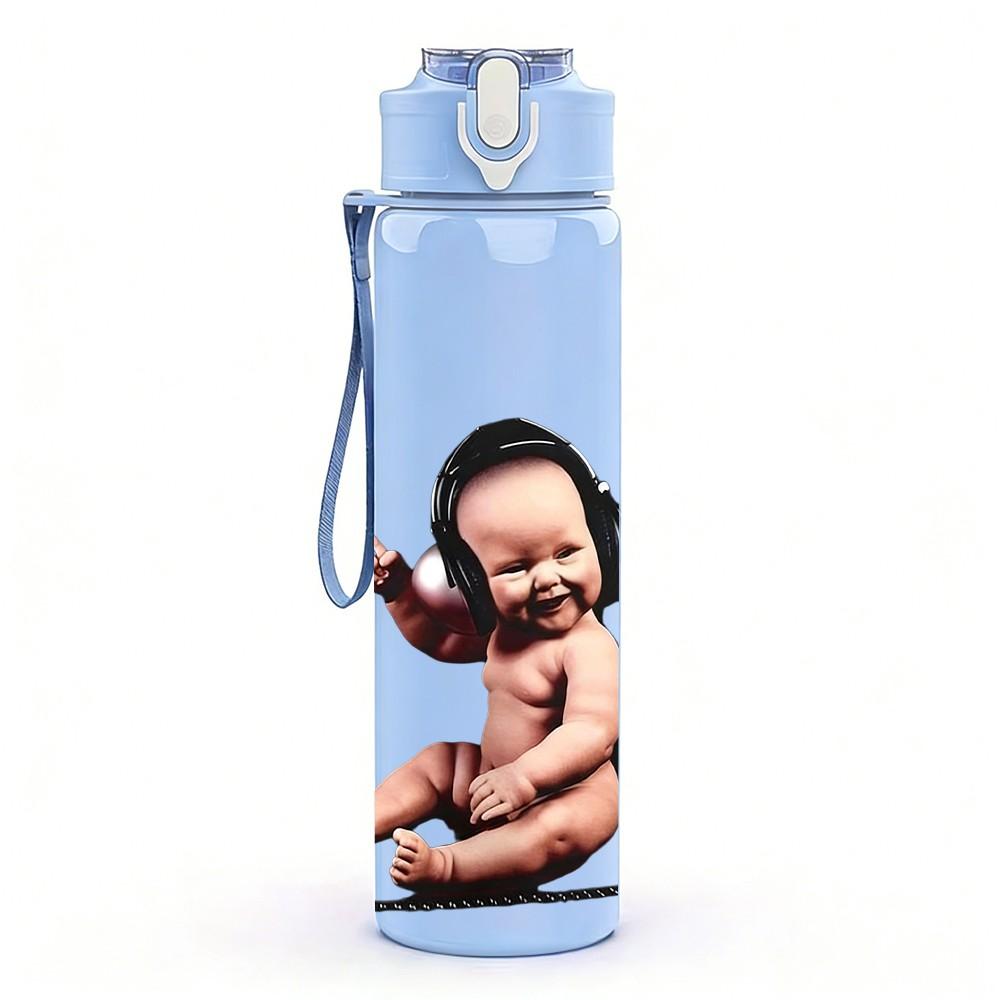 1PC Sitting Baby Cartoon 750ml Sports Water Bottle Leakproof Straw Lid Outdoor Office Home