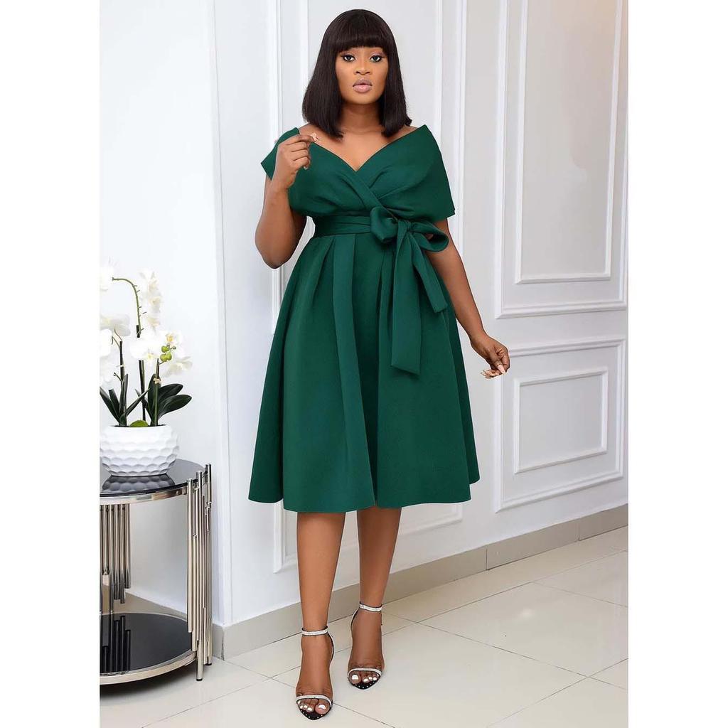 Evropské a americké dámské áčkové šaty s hlubokým výstřihem do V, africké večerní šaty