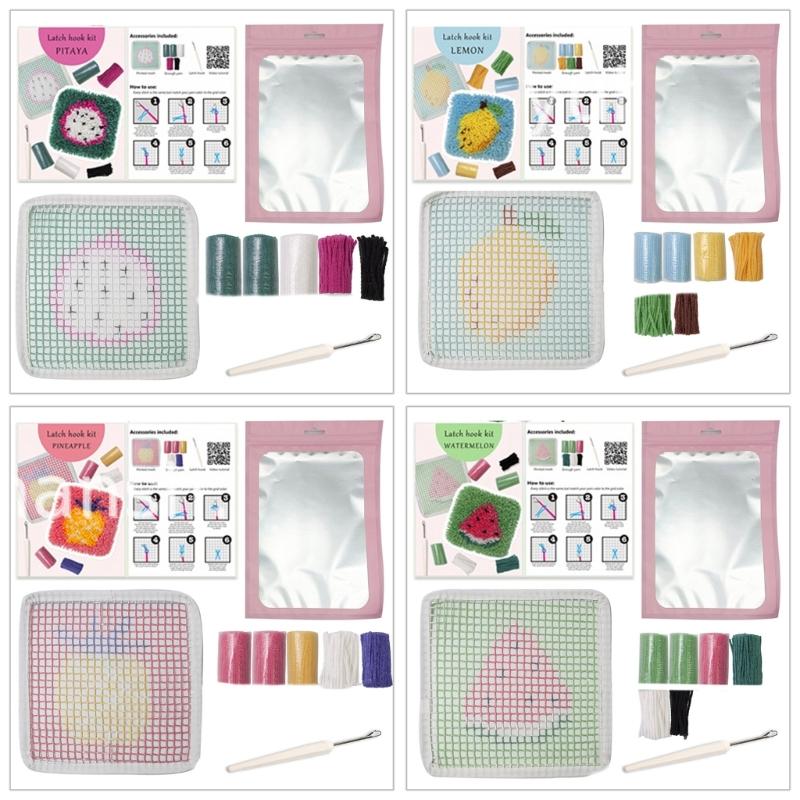 Latched Hook Coaster Kits for Adults Starter Embroidery Kits Coaster Making Kits Fruit Coaster Needlework Crafts Kits
