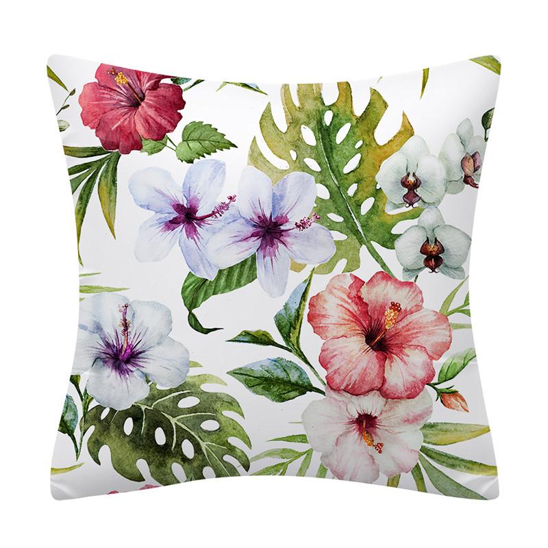 Colorful Plant Flower and Bird Print Pattern Polyester Cushion Cover for Home Living Room Sofa Bedroom Decorative Pillowcase