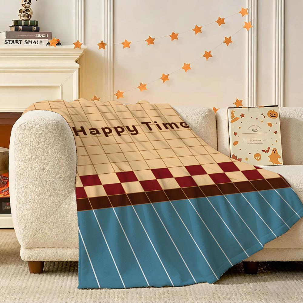 ins Plaids and Stripes Throw 240g Lightweight Flannel Blanket, Soft Skin Throw Blanket for Sofa Bedroom 75X95CM