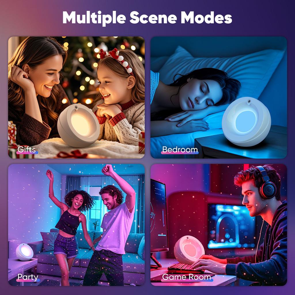 RGB Bedside Lamp with Star Projection, Dimmable Night Light with Timer Function (30 60 Mins), Star Sky Projection,