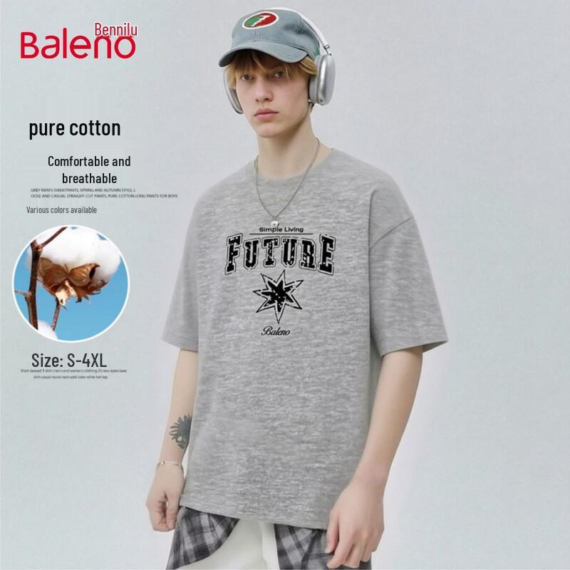 Baleno Men s Letter Print Cotton Loose Fit T-Shirt XXL