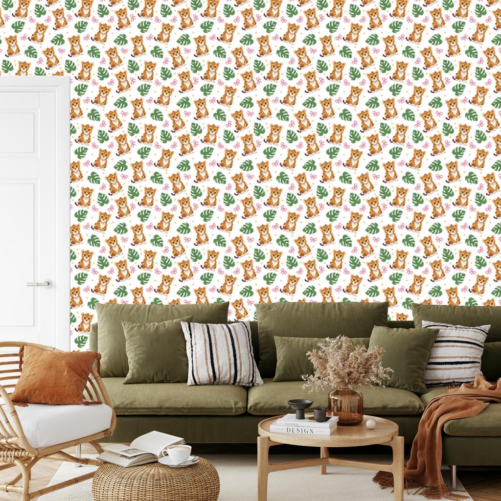 Leopard Wallpaper White and Gold for Living Room and Bedroom 50x1000