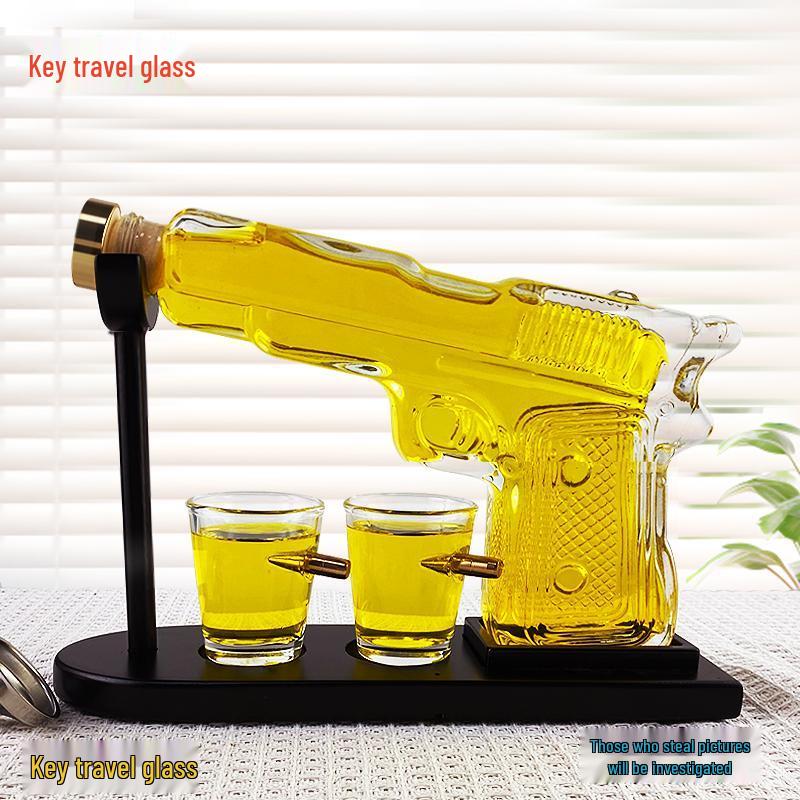 Gun-Shaped Glass Whiskey Decanter and Dispenser Set