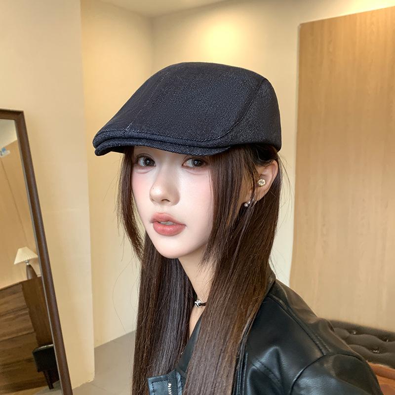 American retro-style women's autumn and winter plain solid color versatile beret, duckbill cap, newsboy cap, artist hat
