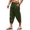Men's Capri Summer Cotton and Linen Pants Pants Solid Color Scarf Elastic Waist Clamping Cord 3/4 Length Shorts Baggy Casual Pan