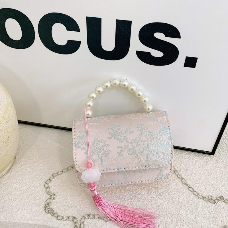 And Versatile Elegant Childrens Handbag With Chic Chain Detail And Charming Scenery Print