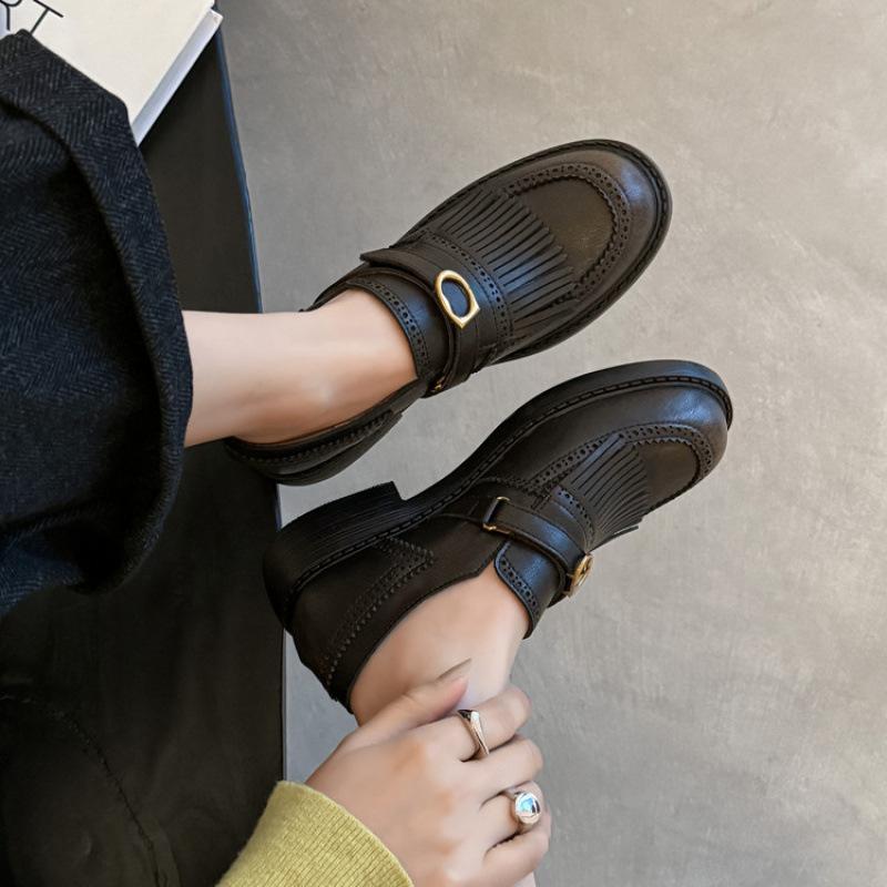 New deep mouth four-season single shoes women's comfortable cowhide single shoes solid color low heel non-slip soft sole square heel leather loafers