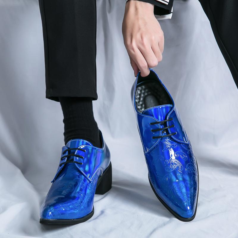 Luxury Designer New Arrival Men's Charm Blue Black Pointed Lace Up Shoes Male Formal Wedding Prom Dress Prom Loafers Homecoming