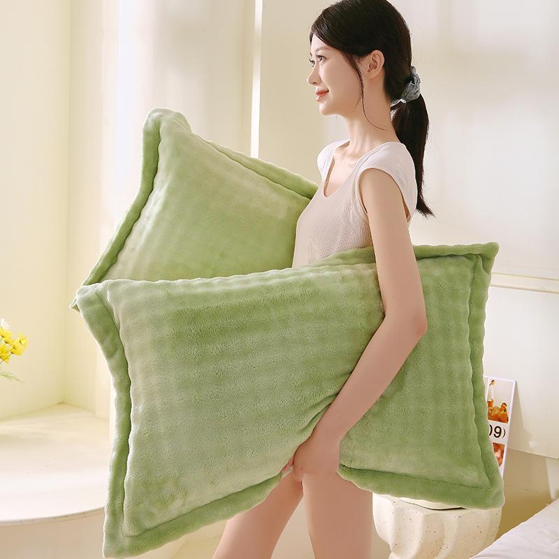 Set of 2 Thick Velvet Flannel Pillowcases - Winter Coral Fleece, Single or Double Size