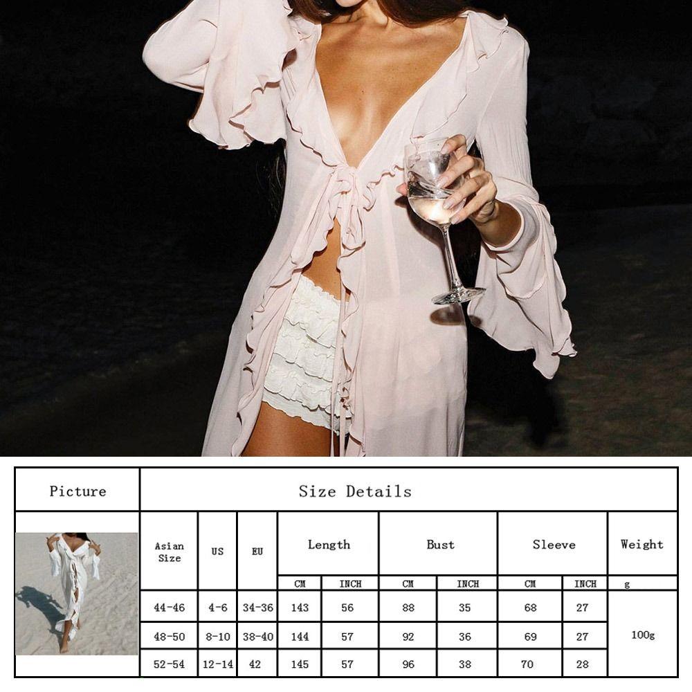 Long Sleeve Summer Beach Cover Up Ruffled Bikini Sunscreen Smock Fashion Beach Dress  for Women