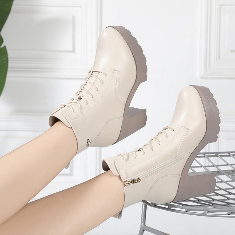 Autumn Winter Fashion Warm Block High Heels Cotton Shoes With Fur Platform Boots Thick Bottom Office Model Snow Ankle Boots