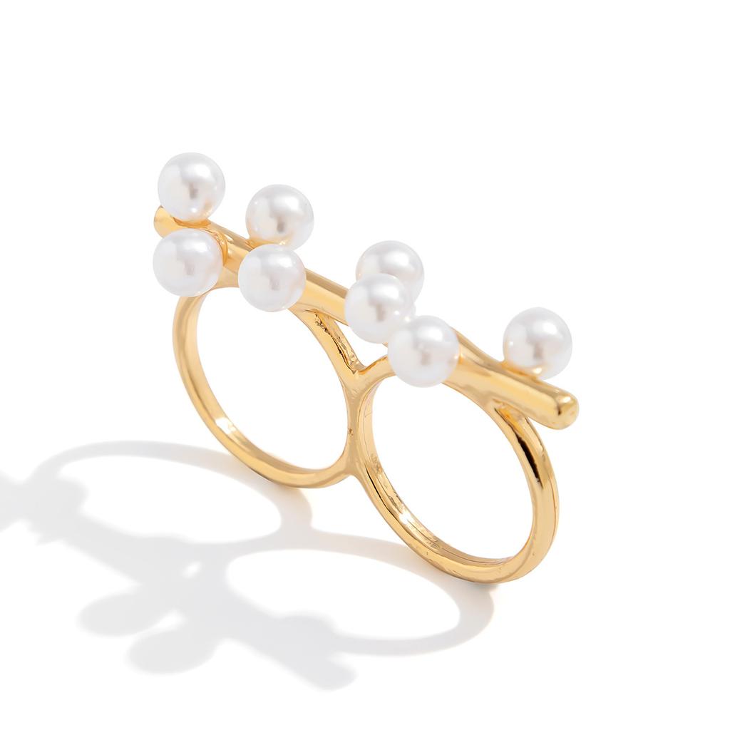 Design Style Imitation Pearl Scallop Shell Ring, Personalized Metal Smooth Thread Hat Ring