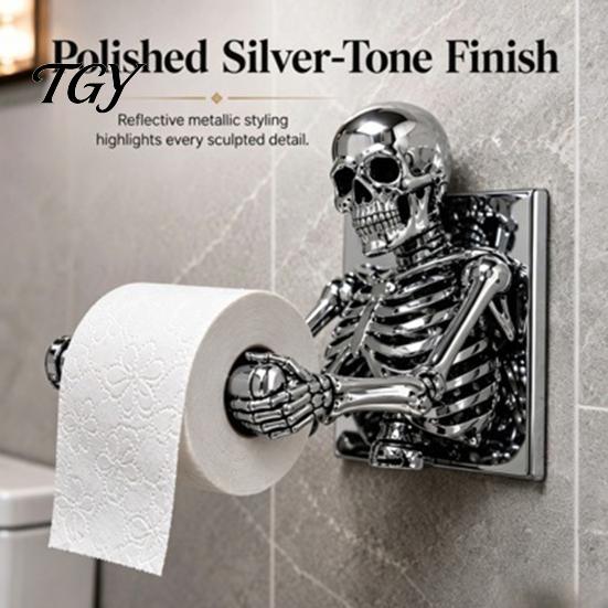 Funny Gothic Housewarming Gifts Skeleton Toilet Paper Holder, Wall Mount Skull Tissue Dark Aesthetic Bathroom Fixtures Roll Organizer Stand,