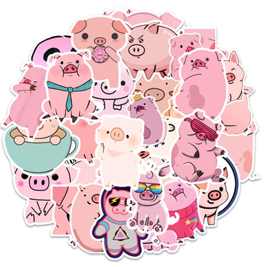 50 Cute Pig Stickers Suitcase Car Motorcycle Refrigerator Mobile Phone Waterproof Fun Cute Waterproof Stickers