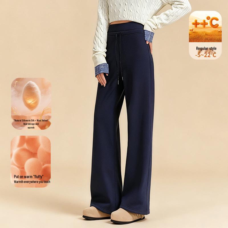 Women's Fleece-Lined Wide-Leg Sports Pants: Loose Fit, Plus Size (up to 220 Jin), Perfect for Running, Yoga, and Fitness.