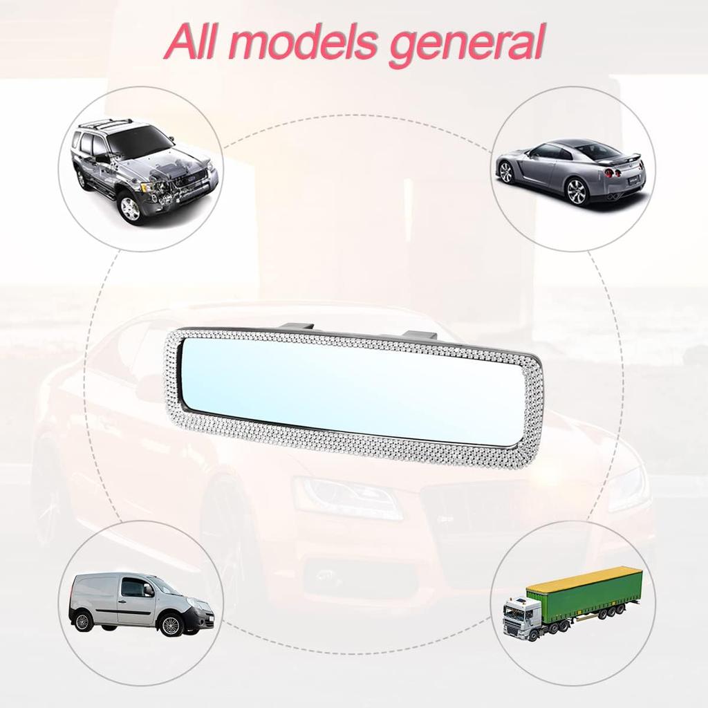 Bling Car Rear View Mirror, Rhinestones Crystal Clip-On Rearview Mirror With HD Glass, Compatible With Most Cars, SUVs, Vehicles, Auto Interior