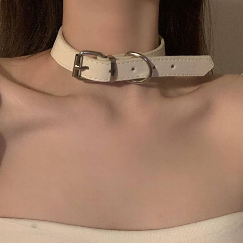 Gothic Punk Belt Buckle Choker Necklace Dark Durable PU Leather Jewelry for Men Women Music Festival Outfit