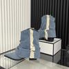 New Women's Shoes Square Heel Pointed Fashion Women's Boots Sleeve Denim Medium Heeled Women's BootsBotas De Mujer